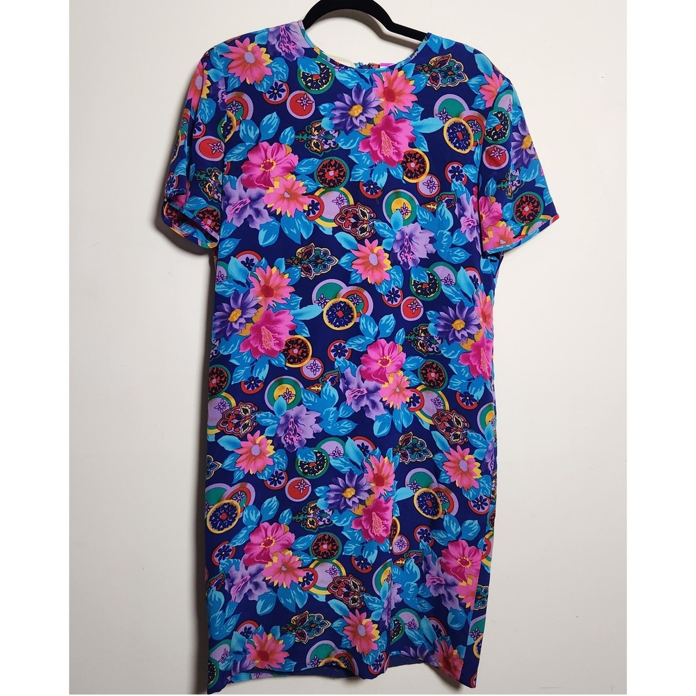Vtg Spenser Jeremy 100% Silk Shift Dress Sz 6 Short Sleeve Floral‎ Zip Lined